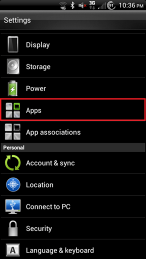 Android Settings Screen, Apps